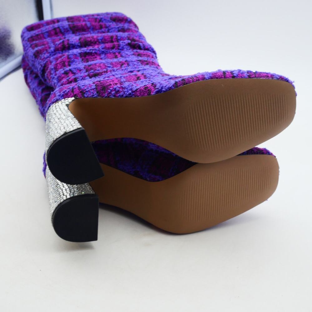 NEW Betsey Johnson Women's 6 Declaan Tall Boots Purple Tweed Rhinestone Heels - Picture 8 of 13